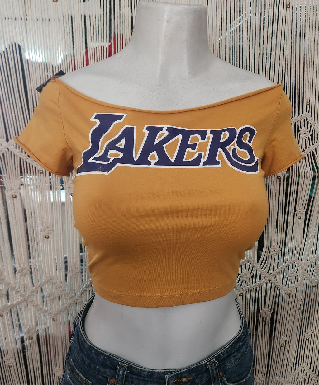 Sports Basketball Laker Cut Crop Top, Cotton Spandex