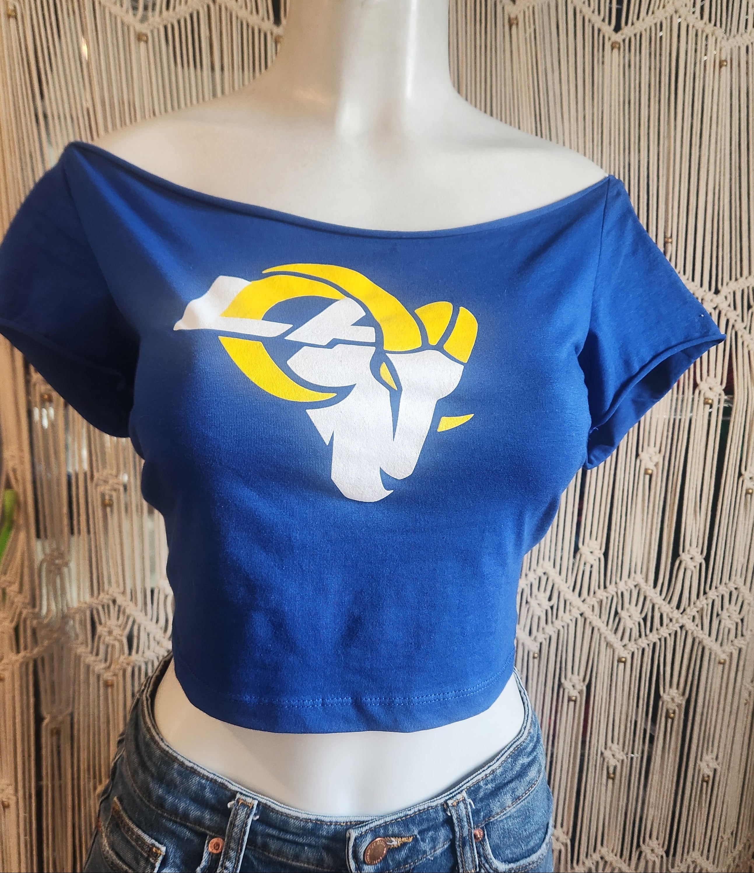 Sports Blue LA Ram Cut Crop Top, Cotton Spandex