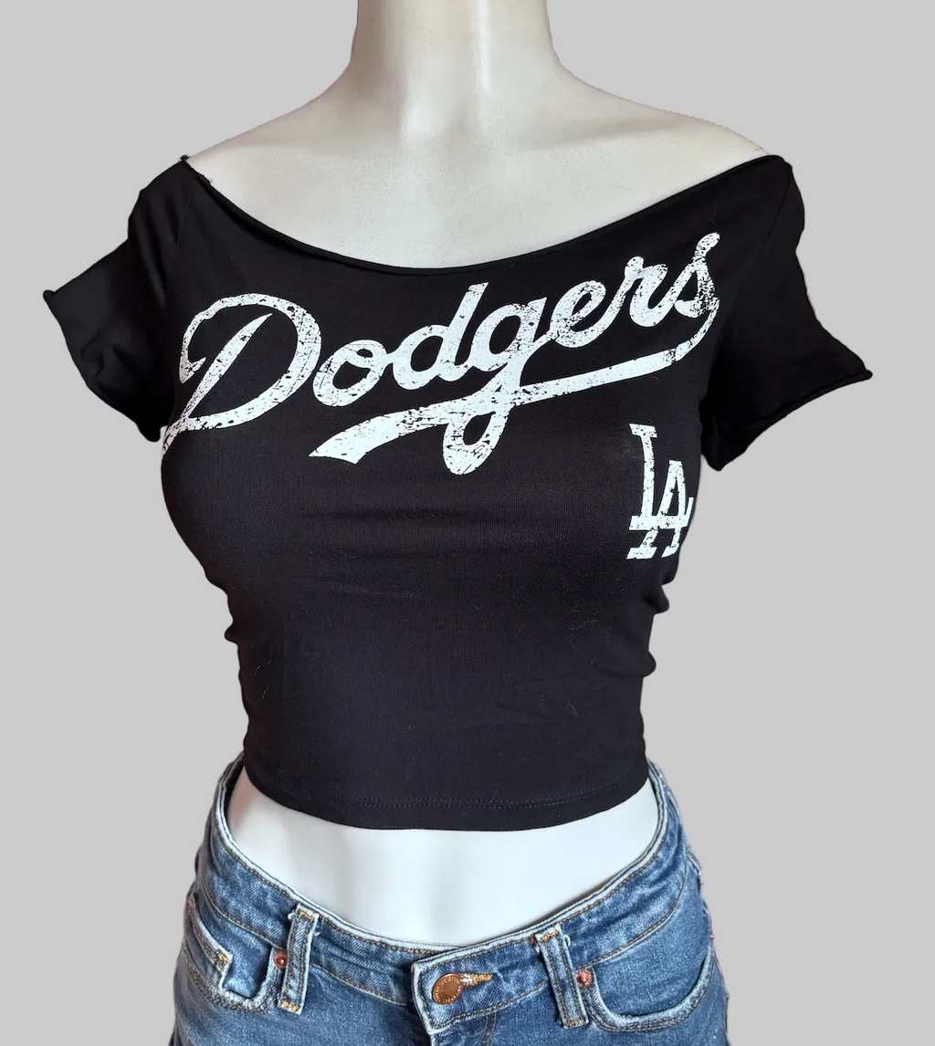 Dodge LA Sport Baseball Cropped Shirt, BLACK, Custom, Cotton Spandex