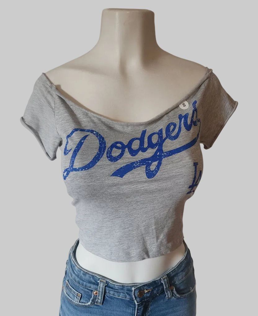 Dodge LA Sport Baseball Cropped Shirt, LT GREY, Custom, Cotton Spandex