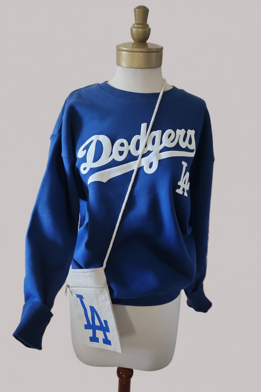 Custom Dodger Crewneck Sweatshirt, Cotton & Polyester + Stadium Zip Bag