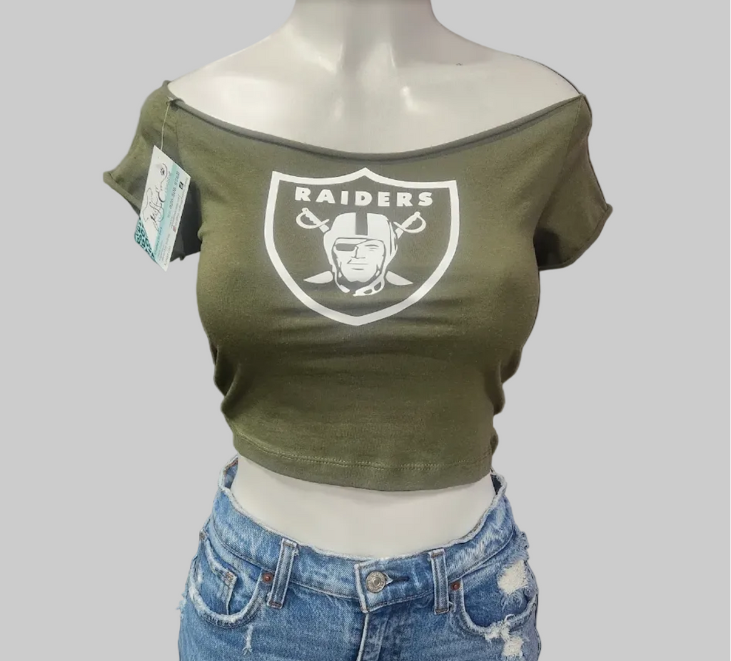 Raider Shield Sports Crop Top, Olive Green