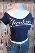 Sports NY Yankee Cut Crop Top, Cotton Spandex