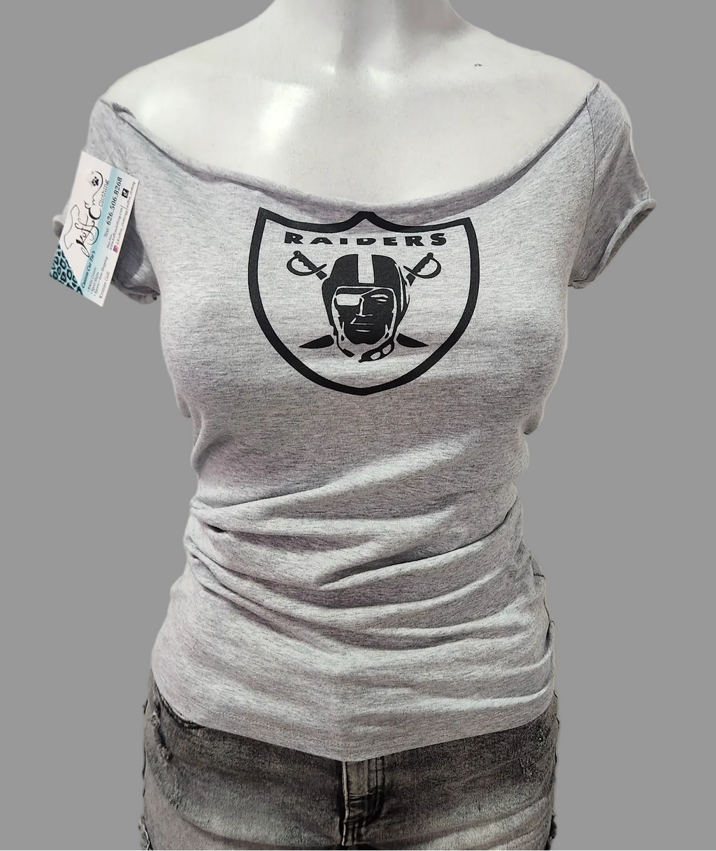 Raiders Shield Custom Cut Top, Grey, Cotton Spandex