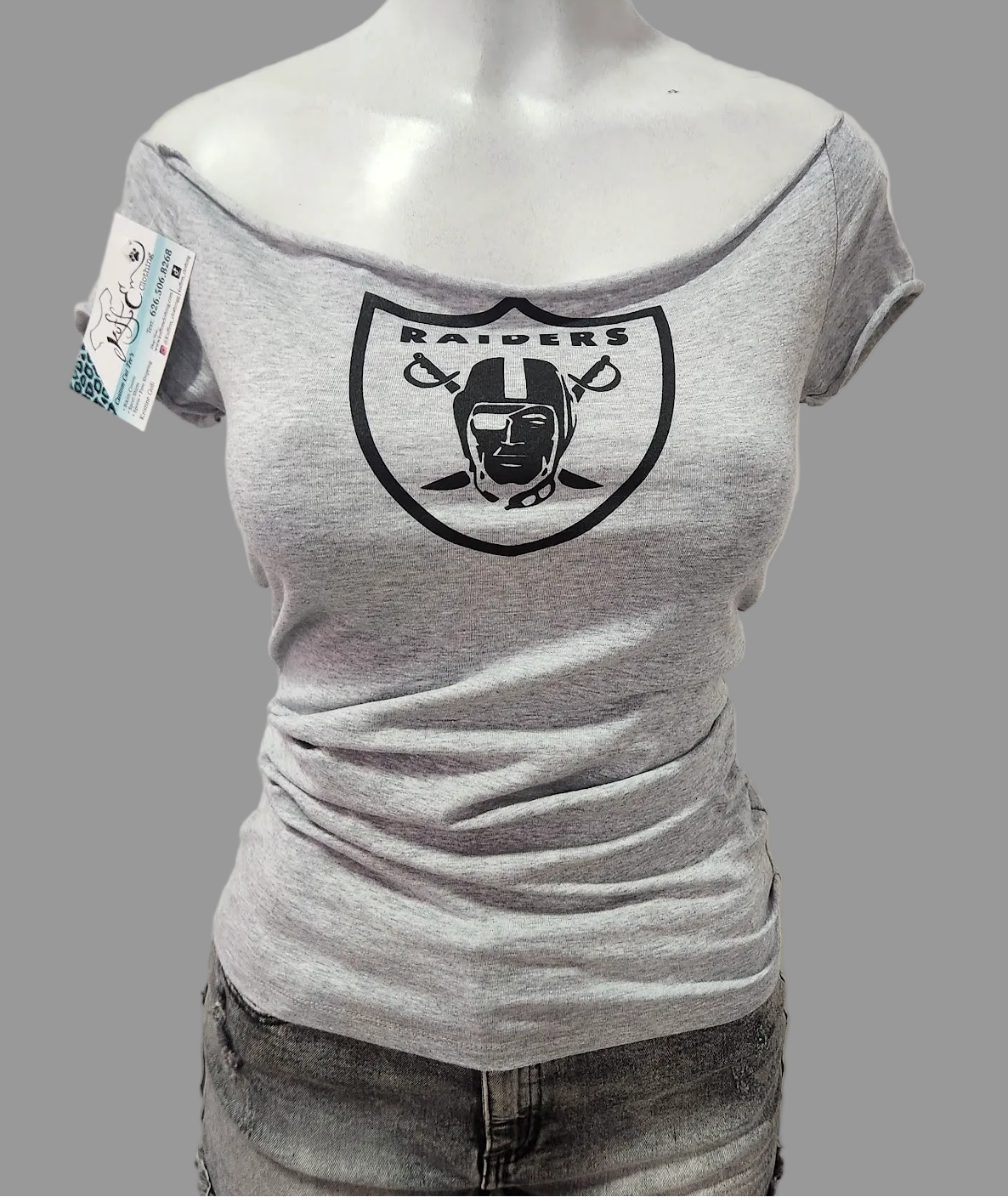 Raiders Shield Custom Cut Top, Grey, Cotton Spandex