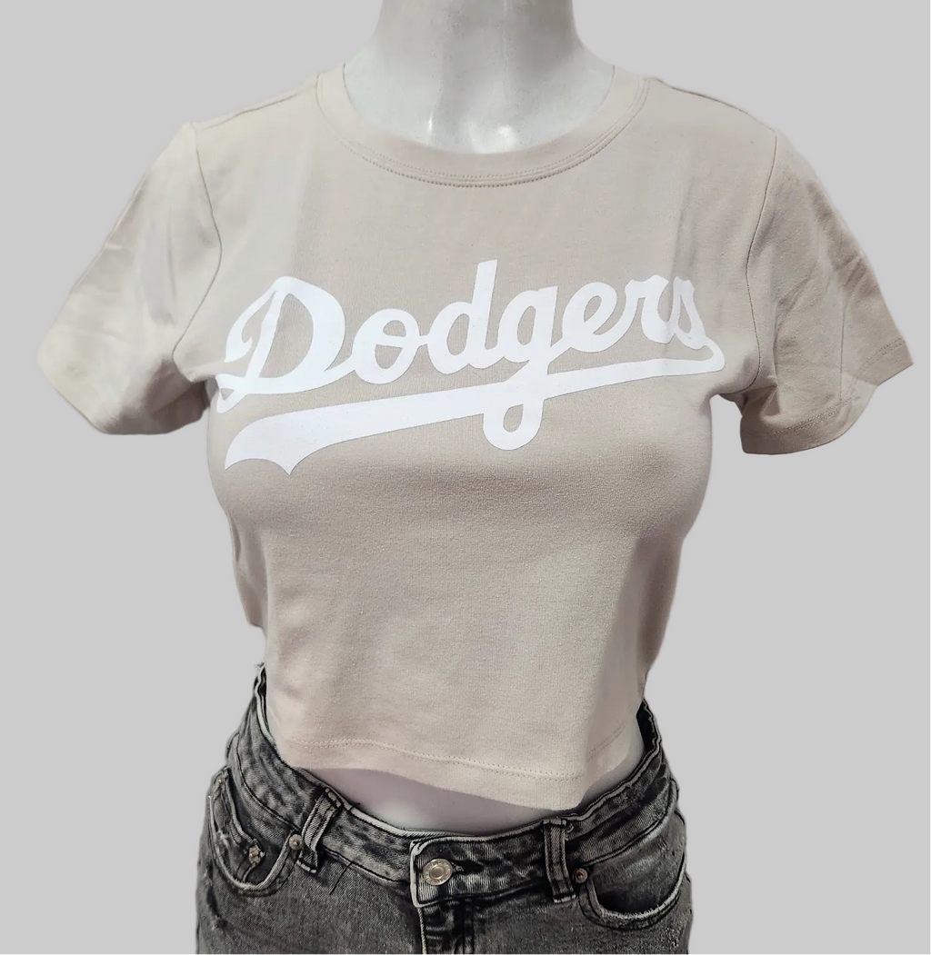 Dodge Crop Top Sports Shirt, Beige, Bold Logo