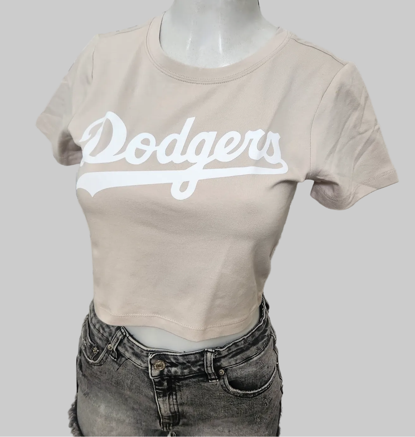 Dodge Crop Top Sports Shirt, Beige, Bold Logo