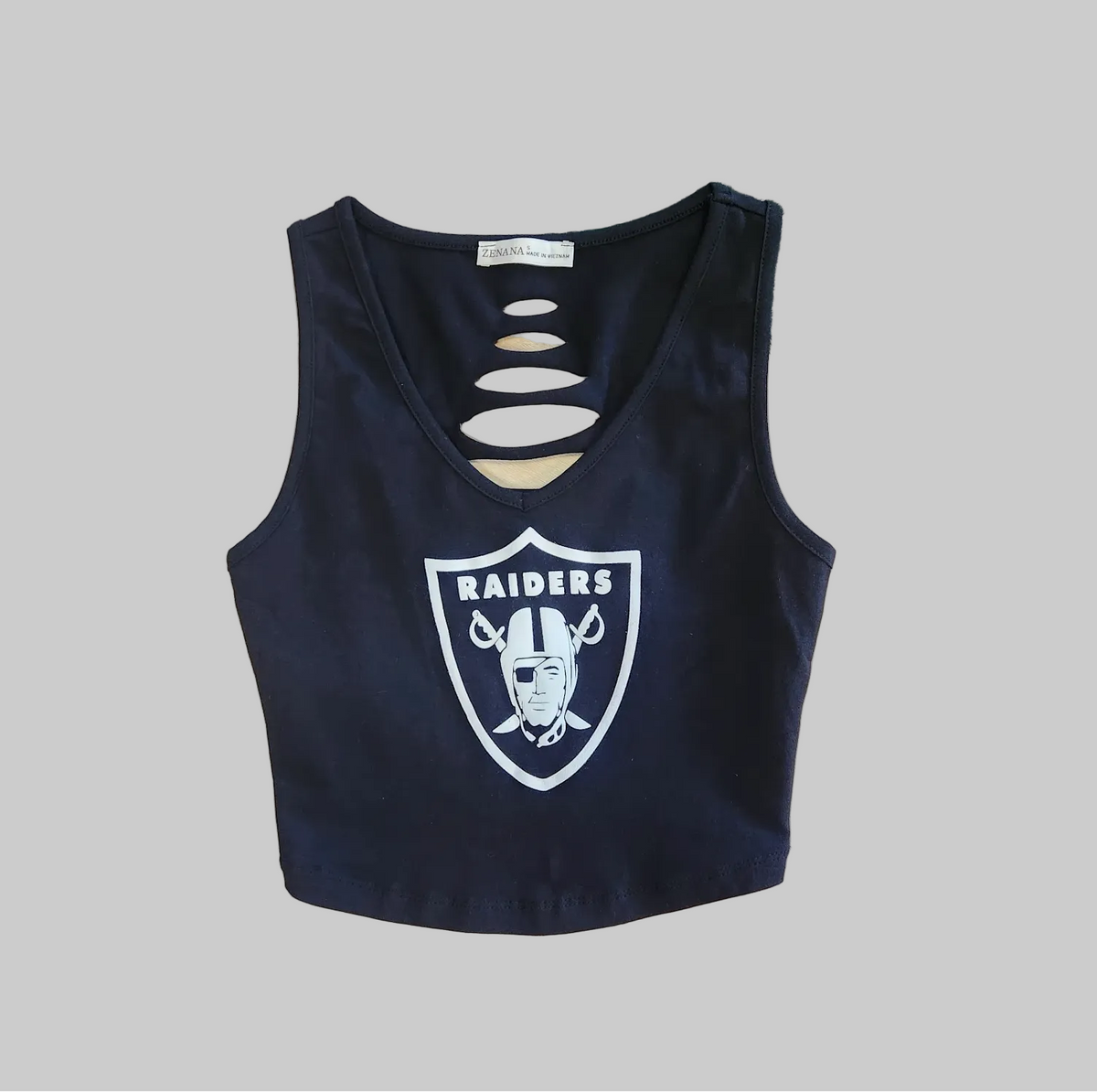 Raider Sport Cropped V-Neck Top, Black, Custom, Cotton Spandex