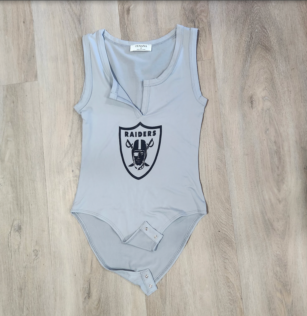 Raider Logo Sport Fitted Bodysuit, Lt Grey Matte, Cotton Polyester