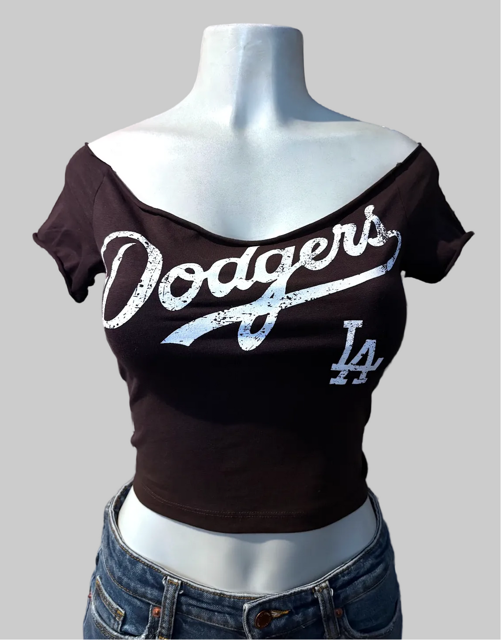 Dodge LA Sport Baseball Cropped Shirt, BROWN, Custom, Cotton Spandex