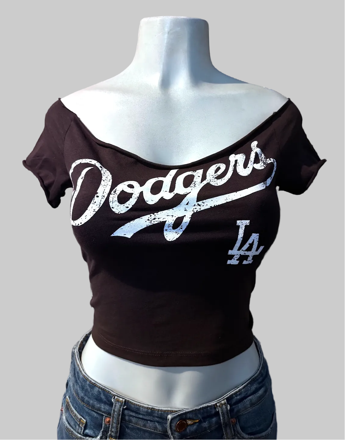 Dodge LA Sport Baseball Cropped Shirt, BROWN, Custom, Cotton Spandex