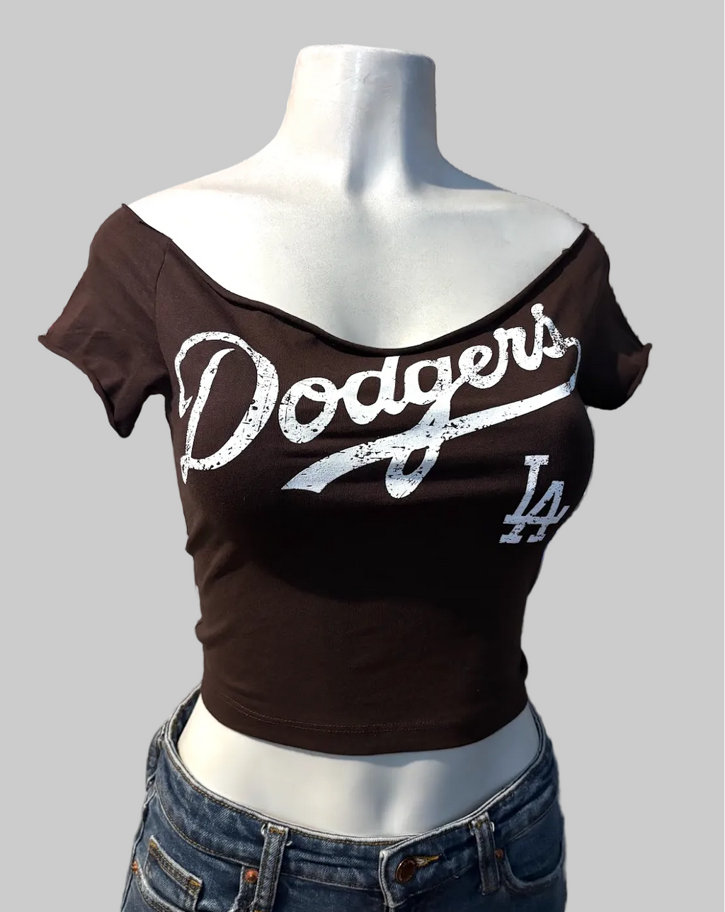 Dodge LA Sport Baseball Cropped Shirt, BROWN, Custom, Cotton Spandex