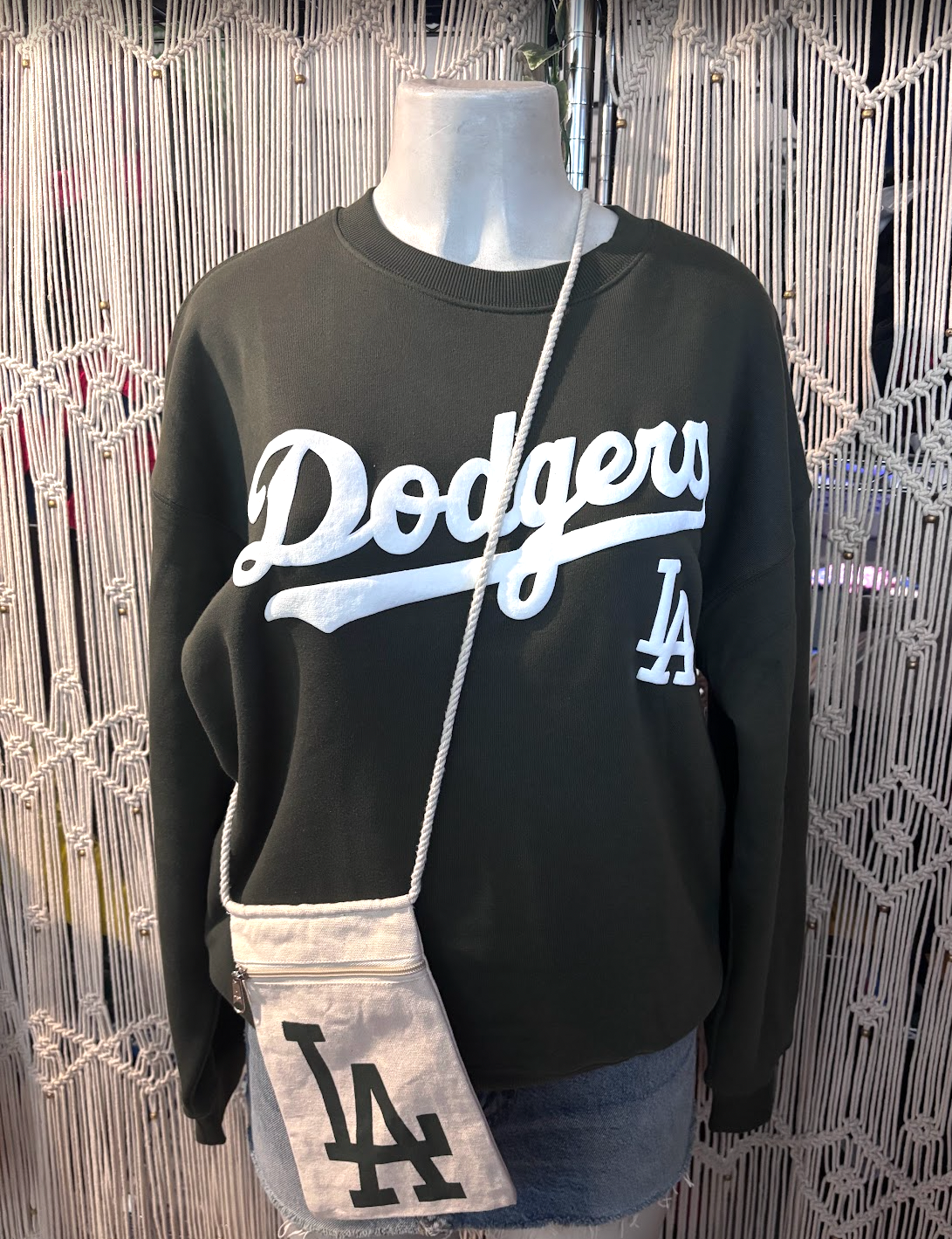 Custom Dodger Crewneck Sweatshirt, Cotton & Polyester + Stadium Zip Bag