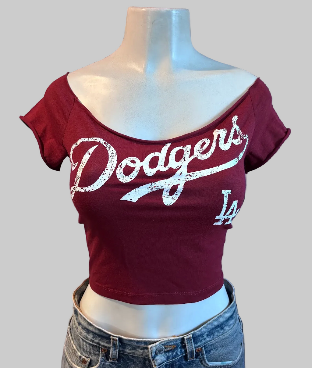 Dodge LA Sport Baseball Cropped Shirt, BURGUNDY, Custom, Cotton Spandex