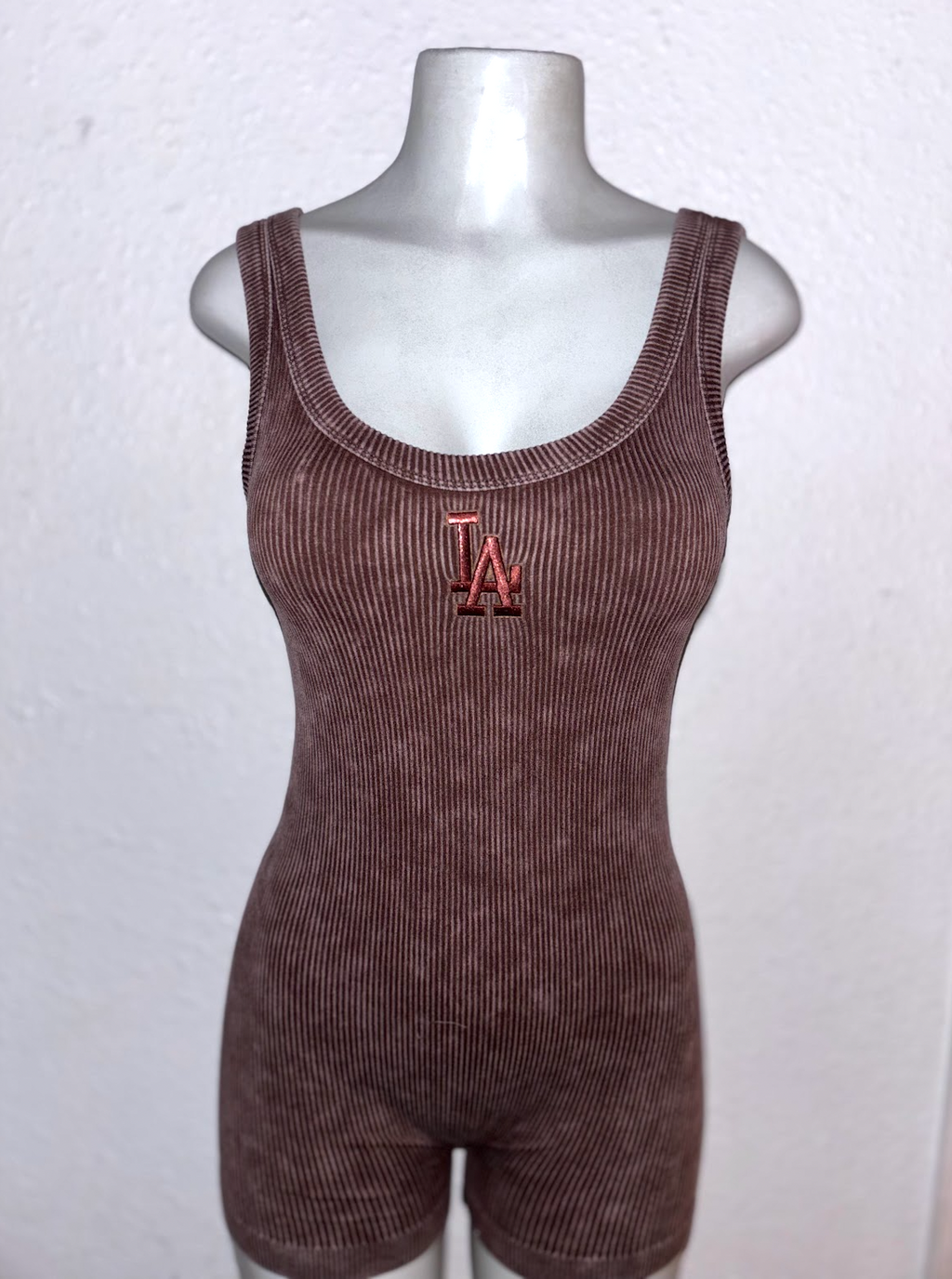Fitted Romper,  Nylon/ Spandex. Washed Out look
