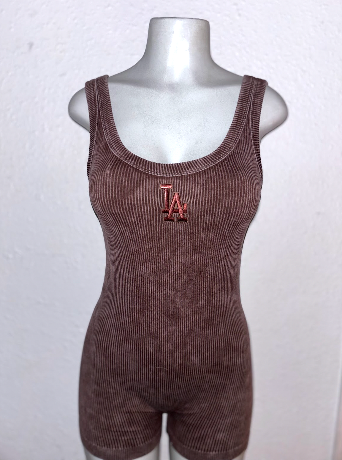 Fitted Romper,  Nylon/ Spandex. Washed Out look