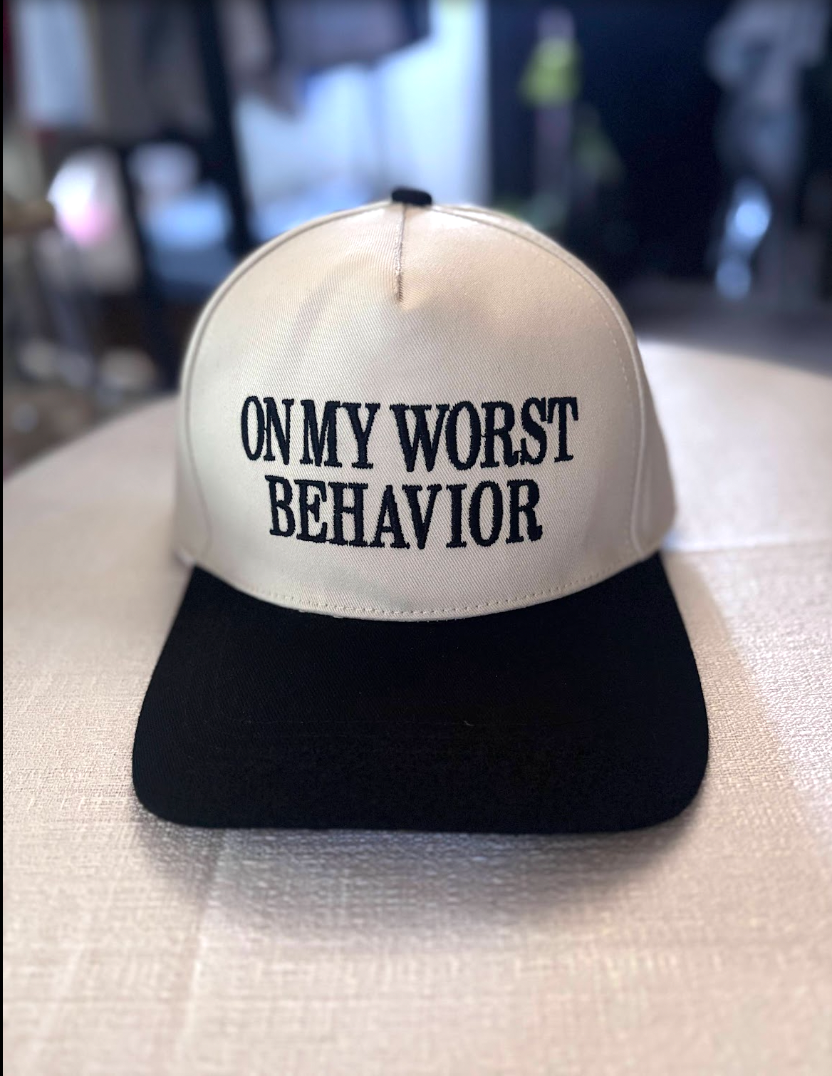 "On My Worst Behavior" Fun Slogan Cap, One Size