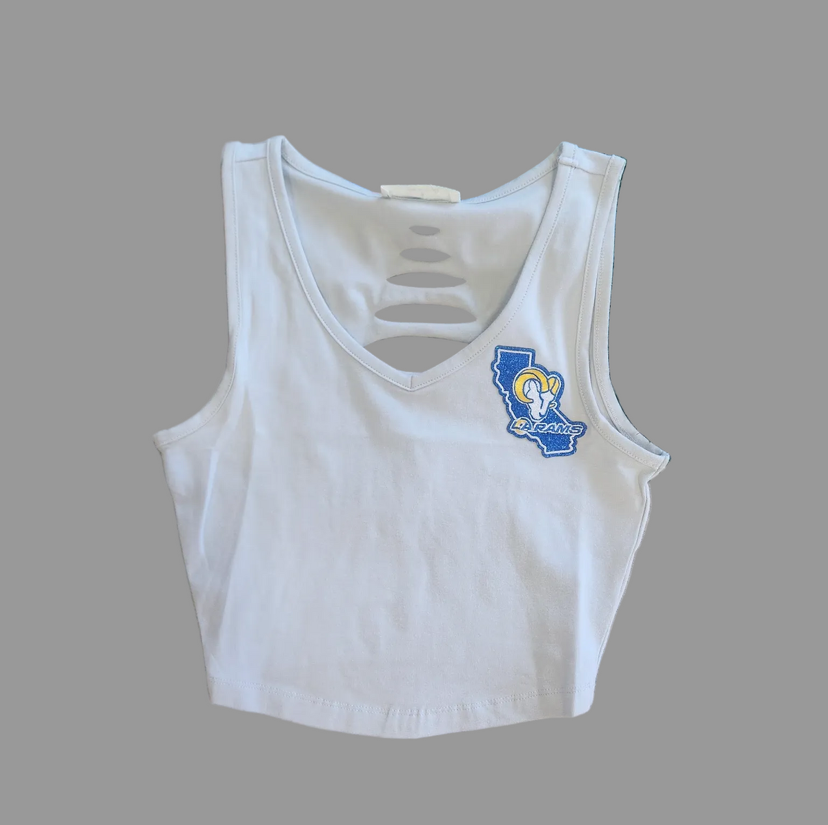 Ram State Cropped V-Neck Top, White, Custom, Cotton Spandex