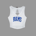 Ram Sport Cropped V-Neck Top, White, Custom, Cotton Spandex