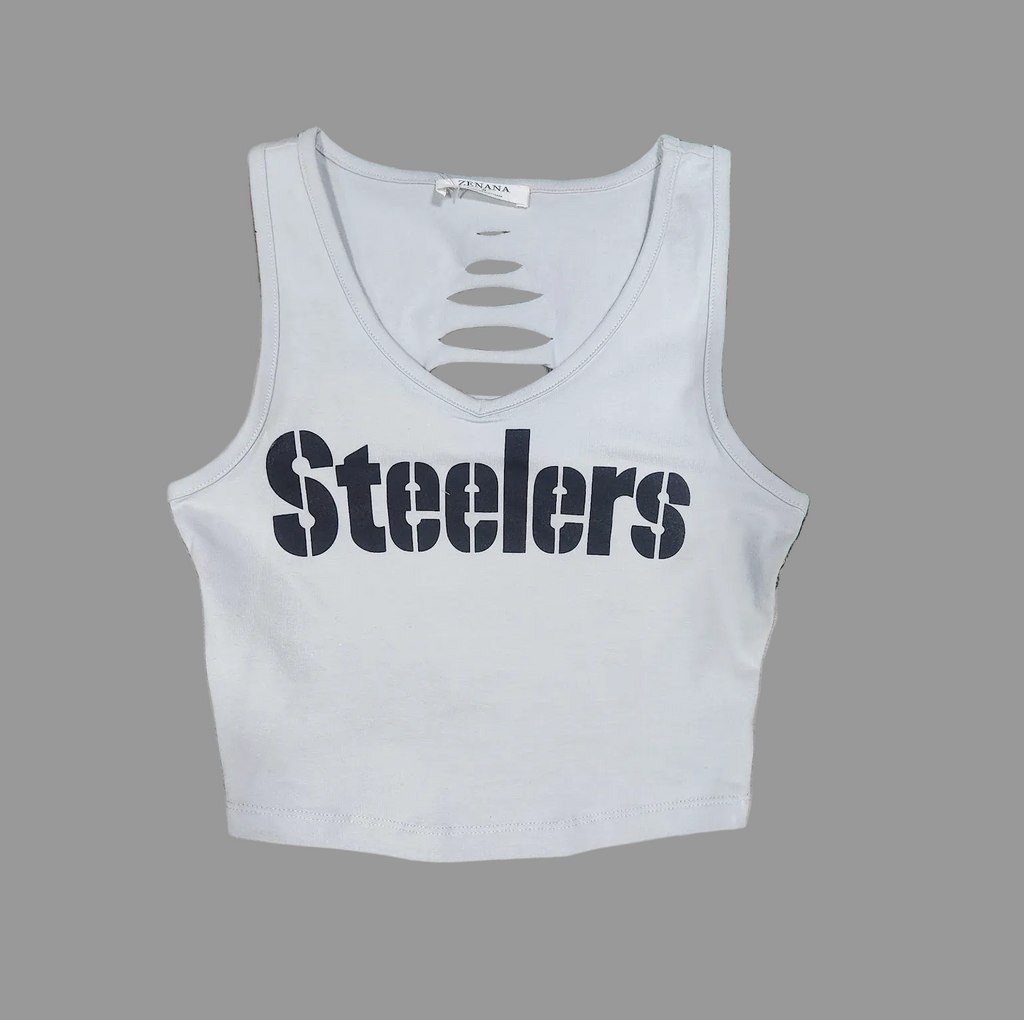Steeler Sport Cropped V-Neck Top, Matte Lt Grey, Custom, Cotton Spandex