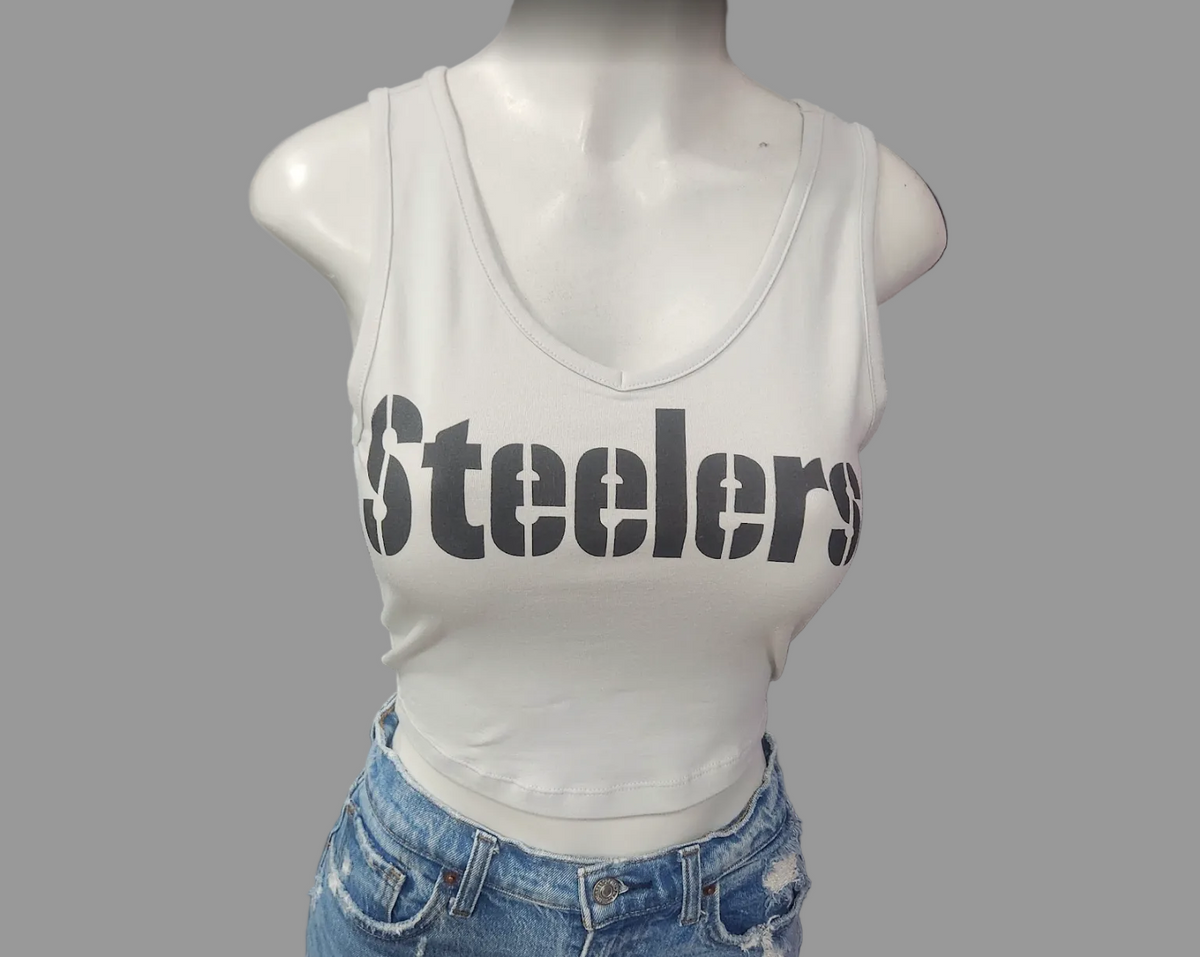Steeler Sport Cropped V-Neck Top, Matte Lt Grey, Custom, Cotton Spandex