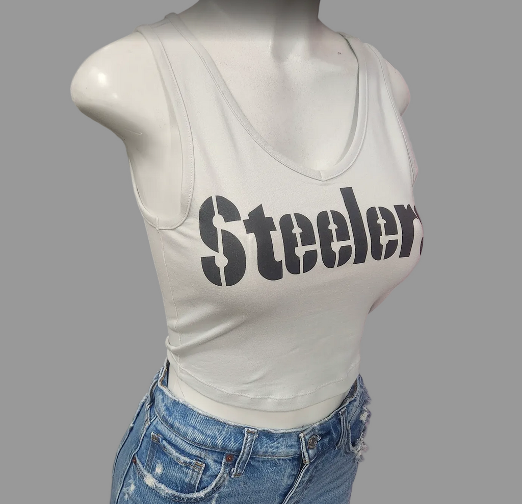 Steeler Sport Cropped V-Neck Top, Matte Lt Grey, Custom, Cotton Spandex